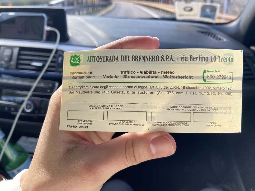 Bilhete de pedagio da italia